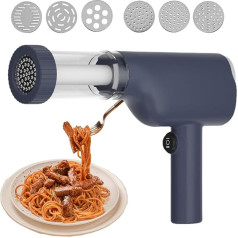 Hand Pasta Machine Electric 1500 mAh Portable Pasta Machine Electric with 6 Press Moulds, 40 W Rechargeable Pasta Machine Electric for Made Spaghetti/Fettuccine (Blue)
