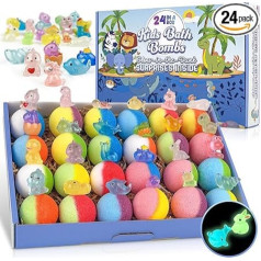 Bath Bombs for Children, 24 Bath Bombs with Glow in the Dark Surprise Inside, Natural, Colourful Bubble Bath, Perfect Birthday and Christmas Gift for Boys and Girls