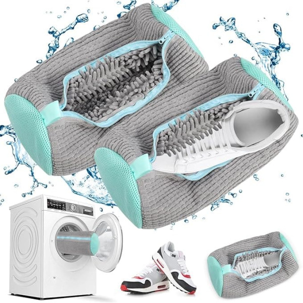 Washing Machine Shoe Bag, Pack of 2 Washing Bags, Shoes Bag, Washing Machine, Laundry Bag Shoes, Laundry Shoe Bag, for All Shoe Types and Sizes, Protects Both Shoes and Washing Machine (Grey)