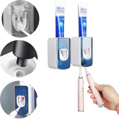 Toothbrush Holder Toothpaste Dispenser Squeezer Wall Mounted for Bathroom with Automatic Toothpaste Squeeze and 2 Toothbrush Holders