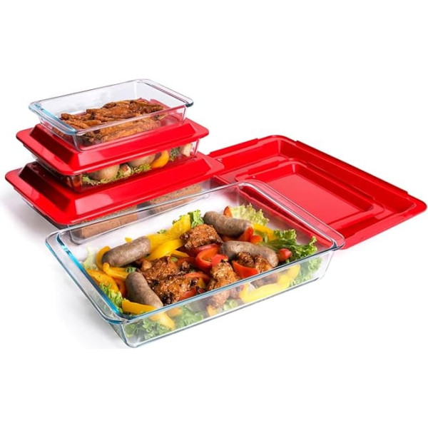 Set of 8 Rectangular Tempered Glass Baking Pans with Lids Glass Baking Pans Baking Dish Set with Lid 1L, 1.7L, 2.8L, 4.2L