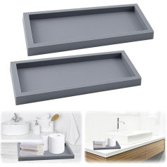 Pack of 2 Bathroom Trays, Silicone Bathroom Tray Trays for Bathroom, Dressing Table Tray, Organiser, Decorative Bathroom Tray for Fabric, Candles, Towel, Small Cosmetic (Grey, 30 x 12.5 x 1.8 cm)