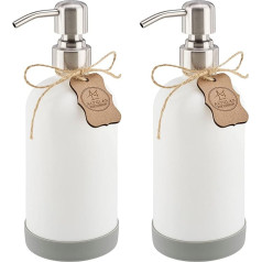ALTGLAS Sarajevo Soap Dispenser Set White Glass Bottle with Stainless Steel Pump Head and Silicone Coaster (2 Pieces of 500 ml)