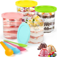 Apritsce Creami Deluxe Container for Ninja Ice Cream Maker, Pack of 4 Ice Cream Containers for Ninja NC500EU, Creami Creami Deluxe Accessories with Lids and Spoons, Dishwasher Safe for Ninja Ice