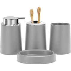 FEILANDUO Bathroom Accessories Set 4 Pieces Bathroom Accessories Gift Soap Dispenser and Toothbrush Holder Soap Dish Toothbrush Cup Modern Bathroom Decor (Grey)