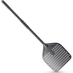 Perforated Pizza Shovel Made of Hard Anodised Aluminium, 30 cm / 12 Inch Pizza Peel with Long Removable Handle, 112 cm Total Length Metal Bread Shovel Pizza Server for Baking Pizza Bread