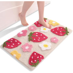 QJHOMO Beige Bathroom Rug, Strawberry Bath Mat, Non-Slip, Washable Bath Mat, Colourful Bath Mat, Soft Microfibre Shower Mat, Absorbent Bathroom Rug, 45 x 65 cm