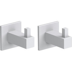 Kon-fort Home Towel Hooks White Square Bathroom and Kitchen Set of 2 Design Made of Stainless Steel AISI 304 Matte White for Drilling
