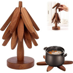 GIONAR Wooden Trivets for Hot Dishes, Wooden Tree Coaster Set, Foldable Wooden Trivet, Tree Design, Heat Resistant Pads, Coasters for Hot Pots and Pans (Walnut)