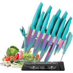 Knife Set, 15 Pieces High Carbon Stainless Steel Professional Kitchen Knife Set, Rainbow Knife Set with Acrylic Block, Ergonomic Design Kitchen Knife Set for Home