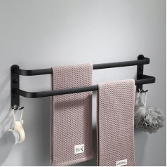 HONPHIER Towel Rail Bathroom 2 Tier Towel Rail Bathroom Aluminium Wall Towel Holder Wall Mounted for Bathroom Kitchen Toilet (2 Bars 50 cm, Black)