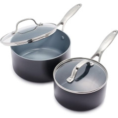 GreenPan Valencia Pro Hard Anodised Healthy Ceramic Non-Stick 16 cm & 20 cm Cooking Pot Set, Set of 2, PFAS-Free, Induction, Dishwasher Safe, Oven Safe, Grey