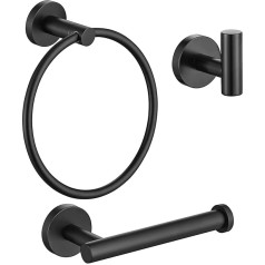 YUET Bathroom Accessory Set 3 Pieces SUS 304 Stainless Steel Black Towel Ring Toilet Roll Holder Bathrobe Hook Wall Mounted Toilet Towel Holder Ring for Bathroom and Kitchen