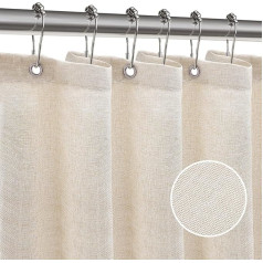 ZARCKER Waterproof Shower Curtain, 182 x 92 cm, Linen Bath Curtain with Impermeable Coating, Anti-Mould Fabric, Textile Shower Curtain with 12 Shower Curtain Rings, Washable, Beige