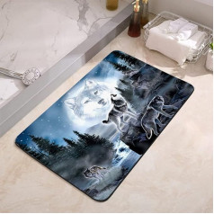YISUMEI Bathroom Rug 42 x 60 cm Bath Mat Non-Slip Washable Absorbent Bath Mat Quick Drying (Forest Wolf Moon)