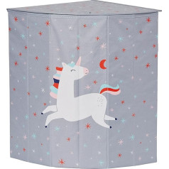 LOVE IT STORE IT Children's Laundry Basket with Lid - Laundry Hamper for Children's Room - Reinforced with Wood - Fits in Room Corner - Grey with Unicorn - 35 x 35 x 50 cm