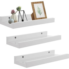 SHUESS Wall Shelf, White, 30 cm, Wooden Shelf, Set of 3, Hanging Shelf, Wall Mount Shelf, Modern Floating Shelf, Narrow Picture Rail for Bathroom, Living Room, Kitchen, Bedroom