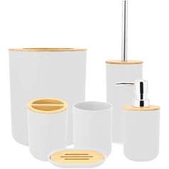 AYNEFY 6-Piece Bathroom Set, Modern Bathroom Accessories, Toilet, Bathroom Accessories, Soap Dispenser, Toothbrush Holder, Soap Dish, Cup, Soap Dispenser Set or Bathroom Organiser (White)