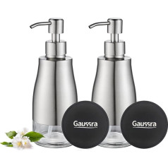 Gaussra 2 Pack Soap Dispenser with Non-Slip Coaster and Funnel, Stainless Steel Case, Glass Liner, Refillable Liquid Soap Dispenser for Bathroom and Kitchen, Brushed Nickel