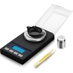 Flexzion Digital Milligram Scale Pocket Size Precision Gram Scale 50g/0.001g, Portable Mini Kitchen Medicine Ounce Carat/W Scale, Tweezers, Backlight, Wind Cover, Calibration, Tare