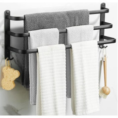 Bathroom Towel Rail, Towel Rack, Black Matt Towel Rail with Towel Holders and Hook Design, Towel Rail Wall, Towel Rail No Drilling (40 cm, Three Rods)