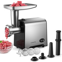 VINATO Meat Grinder, 3000 W Electric Meat Grinder, Stainless Steel, Sausage Machine for Sausages, Multifunctional Kitchen Device, Black