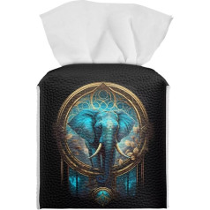 Poceacles Elephant Floral Pattern PU Leather Square Tissue Box for Bathroom Vanity Countertop Office Car Bedside Outdoor Tent Dining Table