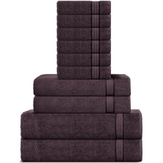 SweetNeedle 600gsm Super Soft Cotton Towel Set Dark Brown - 2 Bath Towels, 2 Hand Towels and 6 Hand Towels - Double Layer, Absorbent and Soft for Bathroom Accessories (Pack of 10)