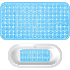 Non Slip Bath Mat, Bathtub Mats Extra Long, Shower Bathtub Mat, Bathroom Bathtub Mat with Suction Cups and Drain Holes Machine Washable for Inside Bath Elderly Children - 38 x 70 cm / Blue