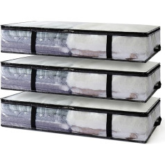 Auveir Underbed Storage Box Set of 3, 90L Foldable Storage Bag with Lid and Transparent Window, Underbed Storage Bag for Clothes, Duvets and Bedding