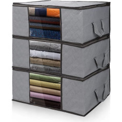 Allinside Underbed Storage 3 Pack, Large Capacity, Foldable Clothes Bag with Reinforced Handles for Storing Clothes and Bedding - Grey
