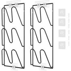 Aisny Pot Lid Holder, Self-Adhesive Pot and Pan Lid Holder, 3 Slots, 2 Pieces Pot Lid Organiser, Lid Holder Made of Metal for Cabinet Door Wall