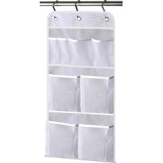 Misslo Hanging Waterproof Mesh Pockets Caddy Hold 340oz/1000ml Shampoo Shower Organiser with Over the Door Hooks, White