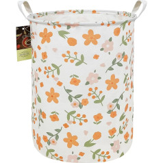 HUNRUNG Laundry Basket, Large Linen Fabric Lightweight Storage Basket Toy Organizer Dirty Clothes Foldable Waterproof for College Dorm Nursery Bathroom (Round, Orange