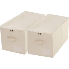 Amonsen Wardrobe Storage Bin with Zipper, Foldable, Washable, Beige, Pack of 2