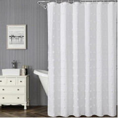 Kaxich Shower Curtain White Anti-Mould, Textile Polyester Fabric Shower Curtain Water Repellent Machine Washable Shower Curtain Bath with Hooks, 180 x 180 cm