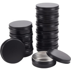 BENECREAT 12 x 100 ml aluminium cans, round aluminium cans, cosmetic containers with screw lid for DIY crafts, travel, storage, black