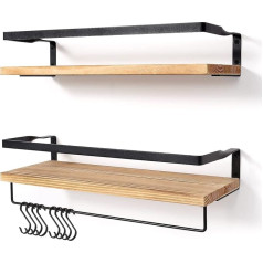 AGM Floating Shelves Wall Shelf Wall Shelf Wooden Set of 2 for Bedroom Bathroom Living Room Kitchen Storage with 1 Towel Bar and 8 S Hooks Max Load 15kg