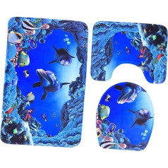 OUNONA 3 Piece Bath Mat Set Non Slip Bath Mat Toilet Lid Cover Soft Pedestal Mat