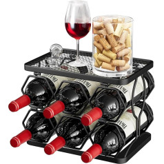 Nuovoware Foldable Wine Rack, Freestanding Hexagon Wine Rack Worktop 6 Bottles 2 Tiers, Carbon Steel Wine Racks Holder for Kitchen Bar Pantry Wine Cellar Dining Room Cellar Outdoor Black