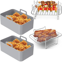 8-Piece Air Fryer Accessory Set with 2 Air Fryers Silicone Pots and Air Fryer Rack with 4 Skewers, 1 Steamed Rack, Reusable Air Fryer Liner with Handle