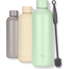 Milu Thermos Flask, 500 ml, 750 ml, 1 Litre, Insulated Stainless Steel Thermal Flask, Leak-Proof Insulated Flask, Double-Walled, Suitable for Carbonated Drinks, Includes Cleaning Brush (Lily Green,
