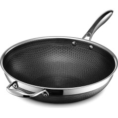 HexClad, Non-Stick Wok 30cm with Stay Cool Handle Dishwasher and Oven Safe Induction Safe and Suitable for All Hobs
