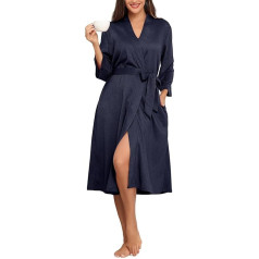 Lovasy Women's Waffle Pique Bathrobe Long 3/4 Sleeve Lightweight Dressing Gown Small Waffle Knit Bathrobes for Women with Belt and Pockets