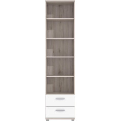 FORTE Beach Shelving Unit with 2 Drawers, Wooden, Sand Oak/White, 34.7 x 50.1 x 199.6 cm