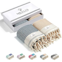 MEVLYS Sauna Towel, Hammam Towel, Beach Towel, Sauna Towel, Bath Towel, Shower Towel, Beach Towel, Picnic Blanket, Yoga Towel, Cotton, Extra Light, for Men and Women (Petrol Blue/Pastel Beige)