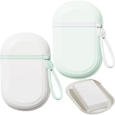 2 x Travel Soap Case Waterproof Soap Dish Leakproof with Lid White and Green Soap Dish for Shower Travel School Gym