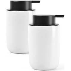 BosilunLife White Soap Dispenser Set - 2 Pack 350ml Ceramic Dish Soap Dispenser with Rustproof Pump for Bathroom, Hand Soap and Lotion, Suitable for Farmhouse Decoration, with Waterproof