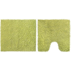 Brandsseller Bath Mat and Toilet Mat Set High Pile Approx. 56 x 50 cm / 50 x 50 cm 100% Cotton Green