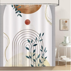 Bonhause Shower Curtain Boho Arch Sun Leaves Modern Abstract Art Shower Curtains 180 x 180 cm Anti-Mould Waterproof Polyester Fabric Washable Bathroom Curtain for Bathroom with 12 Hooks